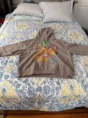 Triple 7 Mens Graphic Hoodie with Vintage-Inspired Print - Taupe